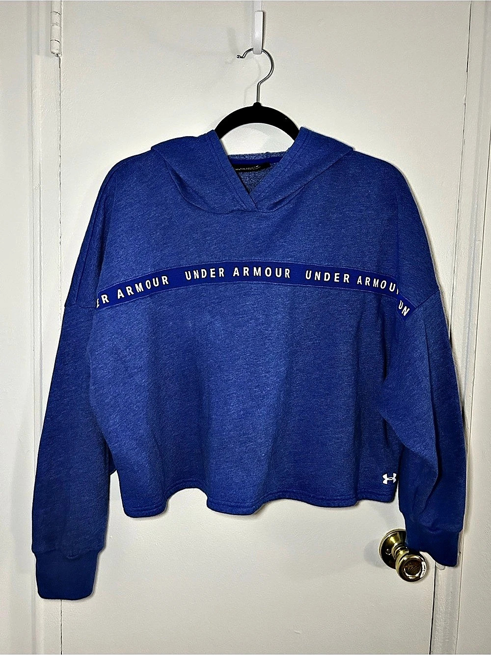 Under Armour Royal Blue Oversized Cropped Fleece Hoodie - Size Medium